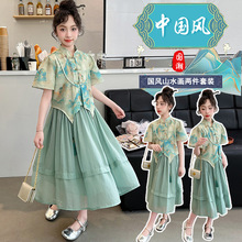 2024女童汉服夏季儿童国风绿色连衣裙仙气女大童夏装中式裙子套装