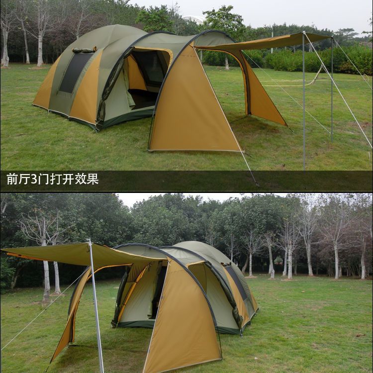 Oversized Two-Layer Outdoor One Bedroom One Living Room Double-Layer Tent 5-12 People More than Rain-Proof Thermal Shed Outdoor Camping