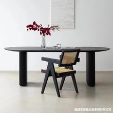 法式黑色实木餐桌现代椭圆咖啡桌家用餐厅饭桌长桌ins网红侘寂风
