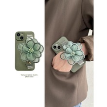 绿色纱花腕带适用苹果14promax手机壳iphone13斜挎12女11夏季女款