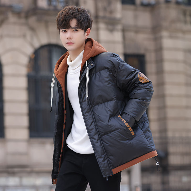 冬季假两件外套棉衣男孩青少年学生港风宽松棉袄加厚保暖羽绒棉服