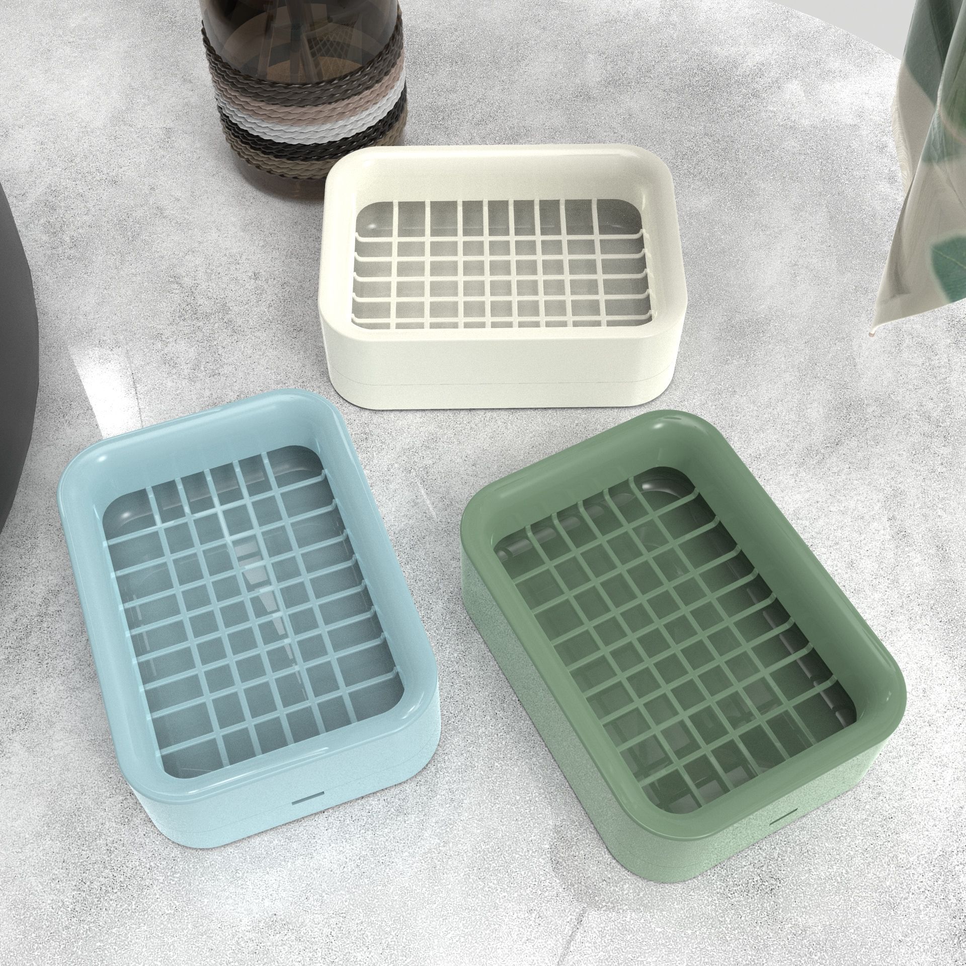 Grid Soap Box Bathroom Double Layer Drain Soap Box Water-Free Plastic Soap Box Wholesale Soap Dish Soap Holder