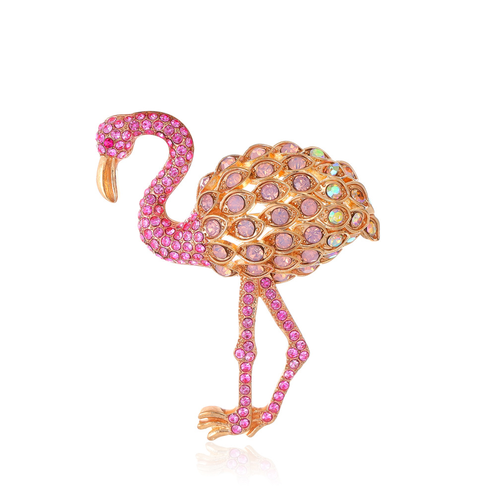 European and American New Style Full Diamond Flamingo Brooch Fashion Animal Pin Corsage Women's Clothing Accessories Pin Anti-Exposure