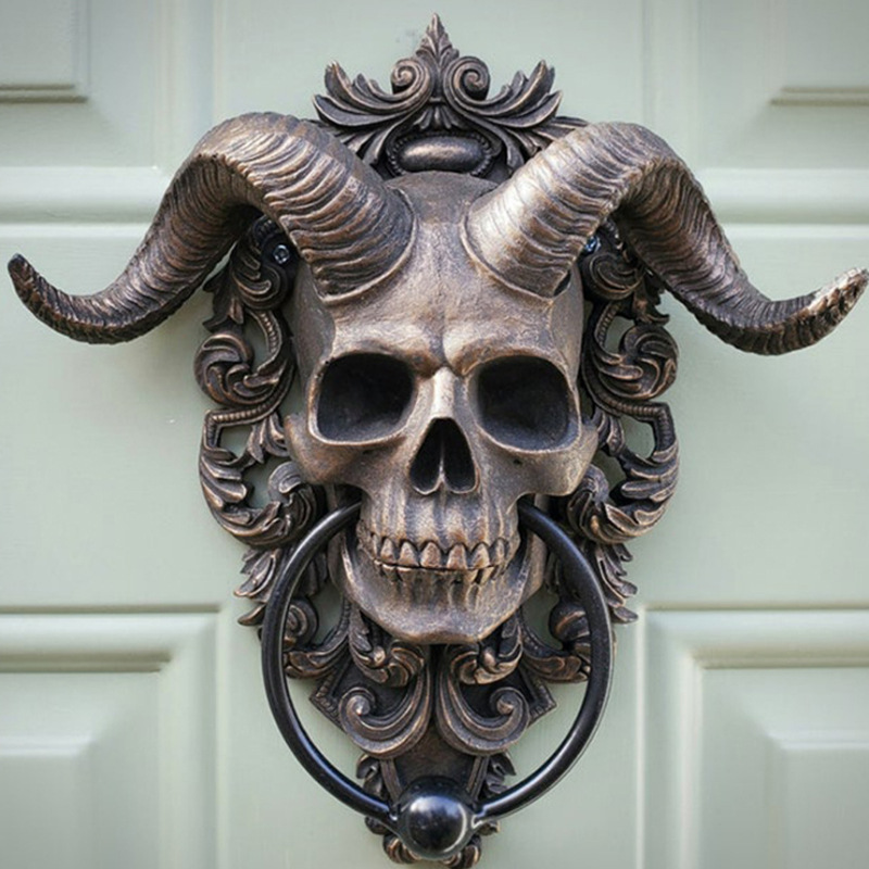 树脂摆件朋克撒旦骷颅羊头墙壁装饰挂件骷颅羊头墙壁装饰挂件门环
