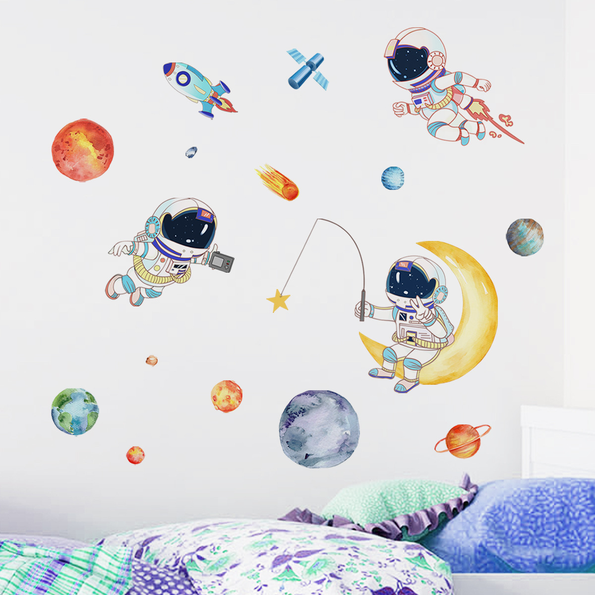 ms8353-nh卡通星球宇航员球涂鸦墙贴儿童房背景墙装饰墙贴画厂家