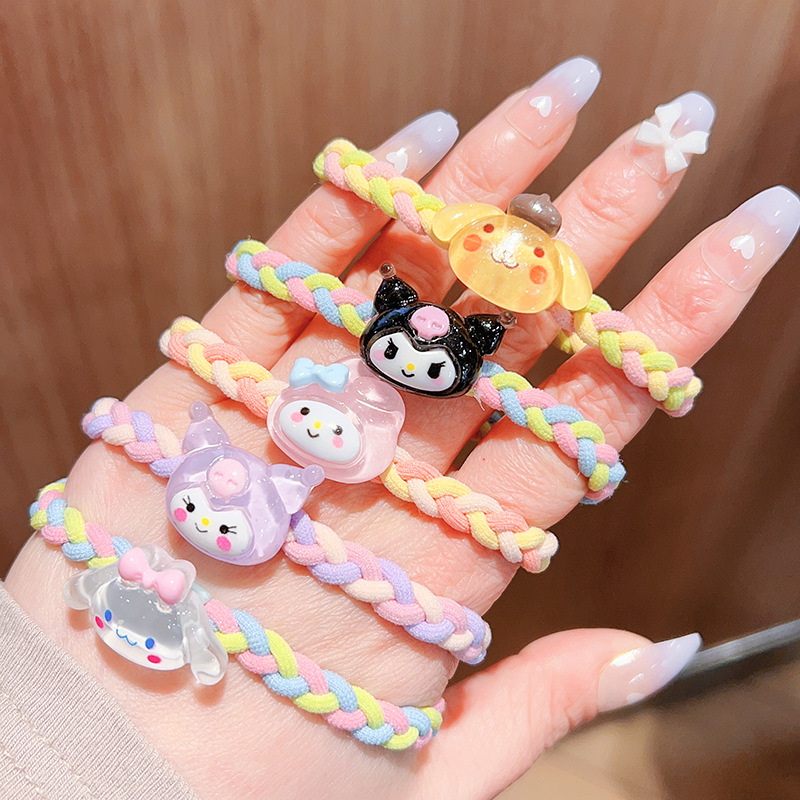 New Cute Sanrio Head Rope Rubber Band Ins Woven High Elasticity Hair Ring Hair Rope Mori Style New Ponytail Hair-Binding