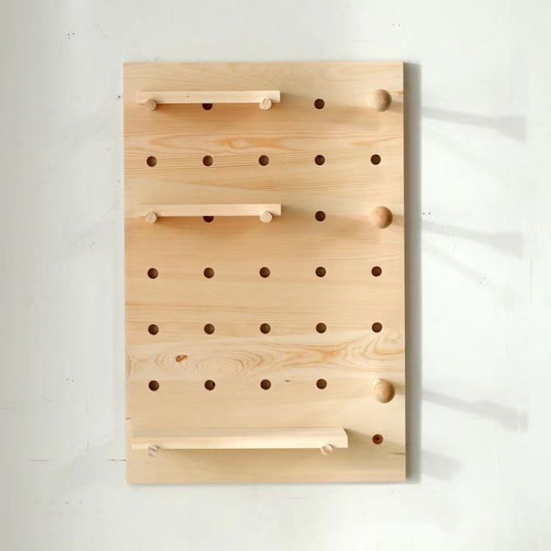 实木洞洞板木质多层收纳墙装饰展示架置物架背景一字隔板批发