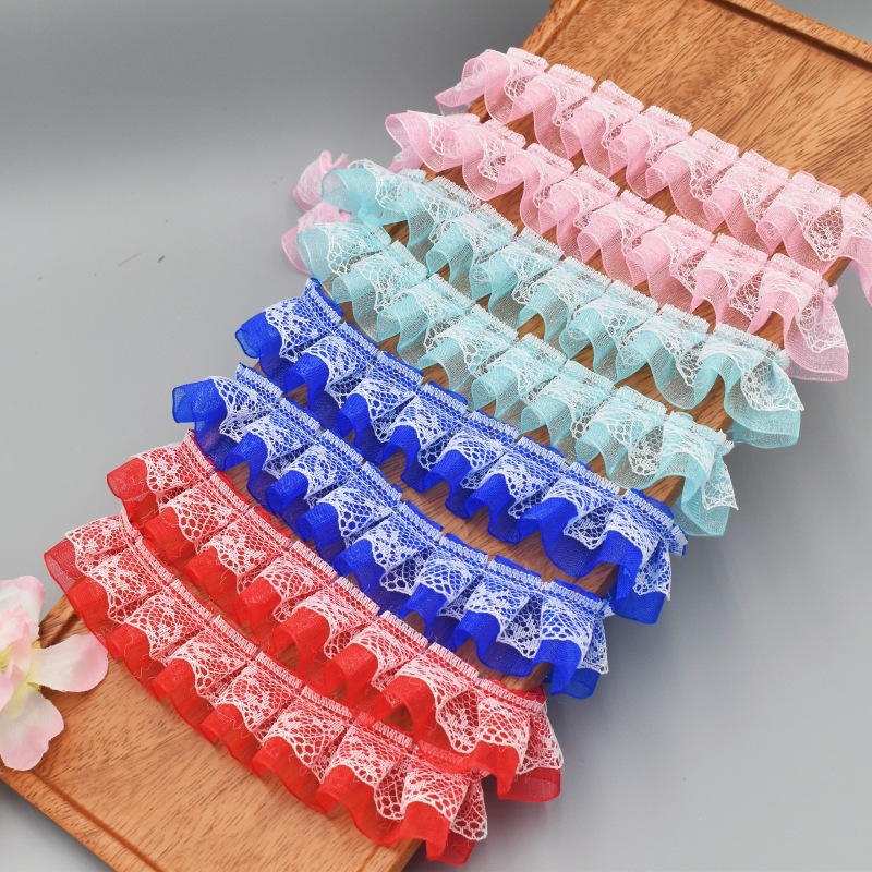 In Stock 2.5cm Lace Organza Tape Double Layer Lace DIY Handmade Clothing Accessories Decoration Accessories Discount Lace