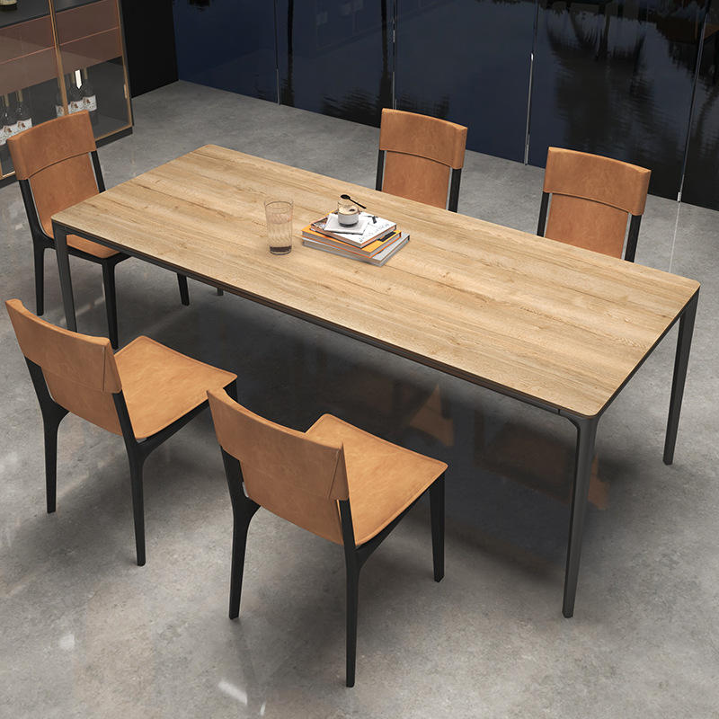 德利丰橡木木纹岩板餐桌家用设计师长方形饭桌意式大长餐桌拉米娜