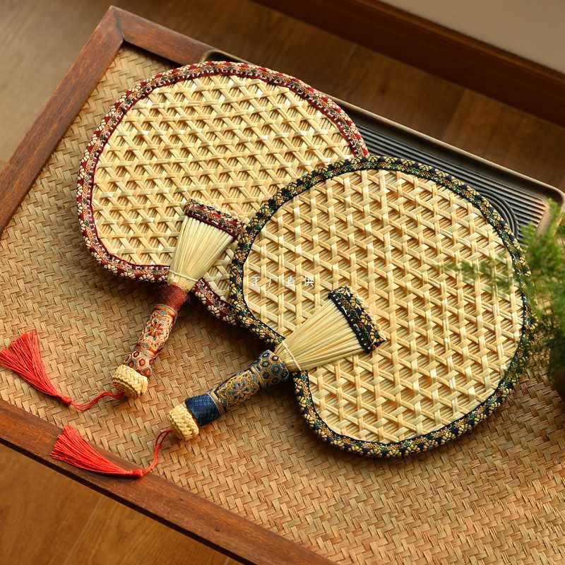 纯手工天然麦秆编织大蒲扇子复古怀旧锦布包边耐用扇风赶蚊子宝宝