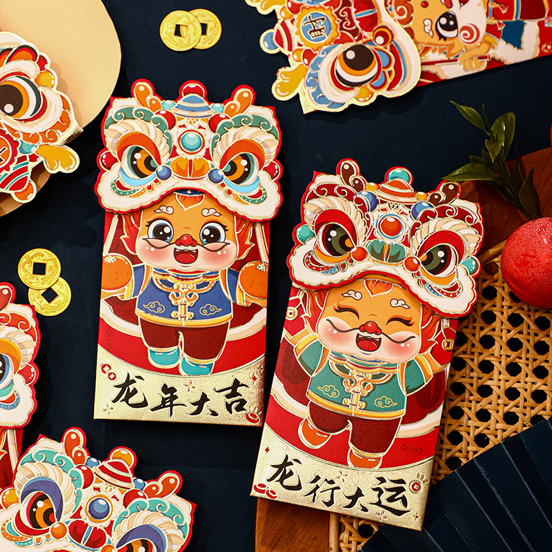 National Tide Lion Red Envelope Dragon Year Three-Dimensional Cartoon Chinese Zodiac Signs Personalized Creative New Year Chinese Spring Festival New Year Gift New Year Profit Is