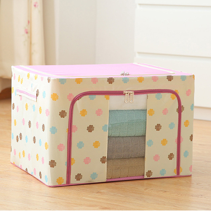 24L Steel Frame Storage Box Oxford Cloth Storage Box Foldable Fabric Art Steel Frame Box Clothes Quilt Organizing Box