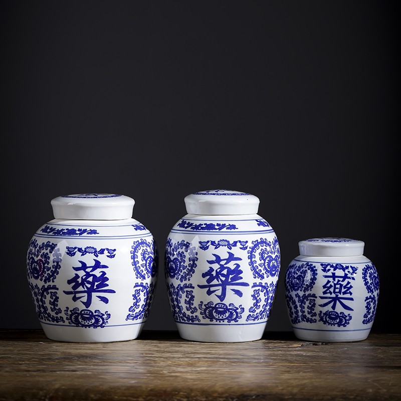 陶瓷中药陶瓷罐子草药坛子带盖密封罐中药粉储藏罐储物罐可加logo