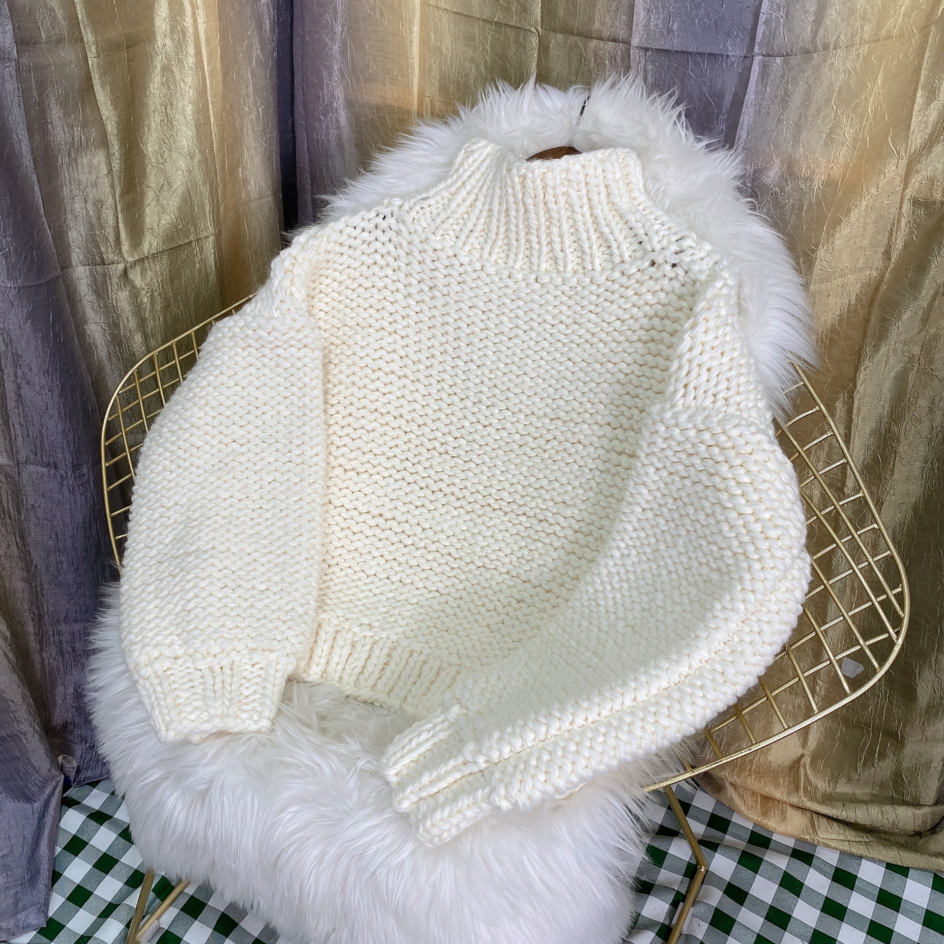 现货2021早秋新款手工编织粗线高领日系慵懒风麻花粗针套头毛衣女