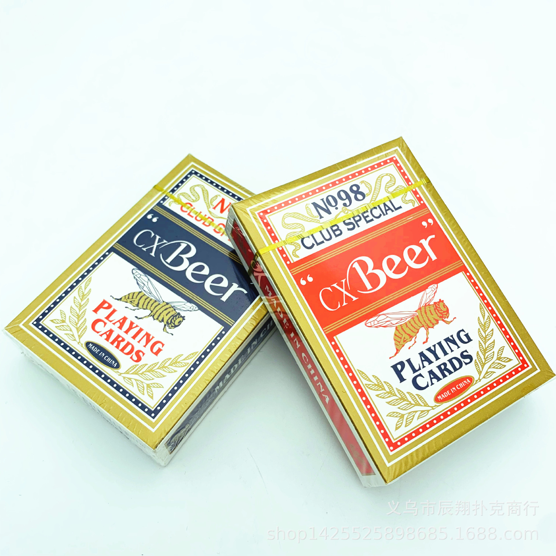 cxbeer 98蜜蜂蓝芯纸扑克牌 56张 外贸 纸牌 红蓝混 4个大小王