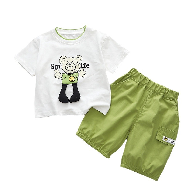 Little Barong Children's Clothing 2024 Summer New Short-Sleeved Shorts Two-Piece Boys' Cartoon Bear Casual Summer Set