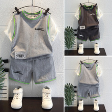 男童夏装套装时髦洋气童装2023新款帅宝宝篮球服儿童短袖运动衣服