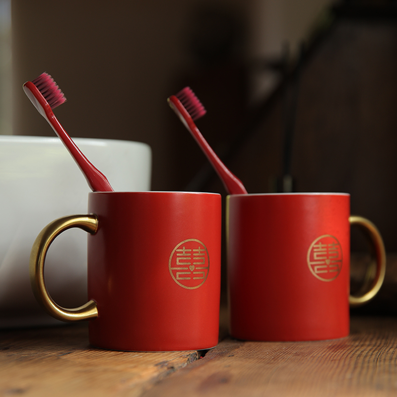 40hp结婚洗漱杯牙刷杯红色一对新婚情侣漱口杯子套装婚礼陪嫁婚庆