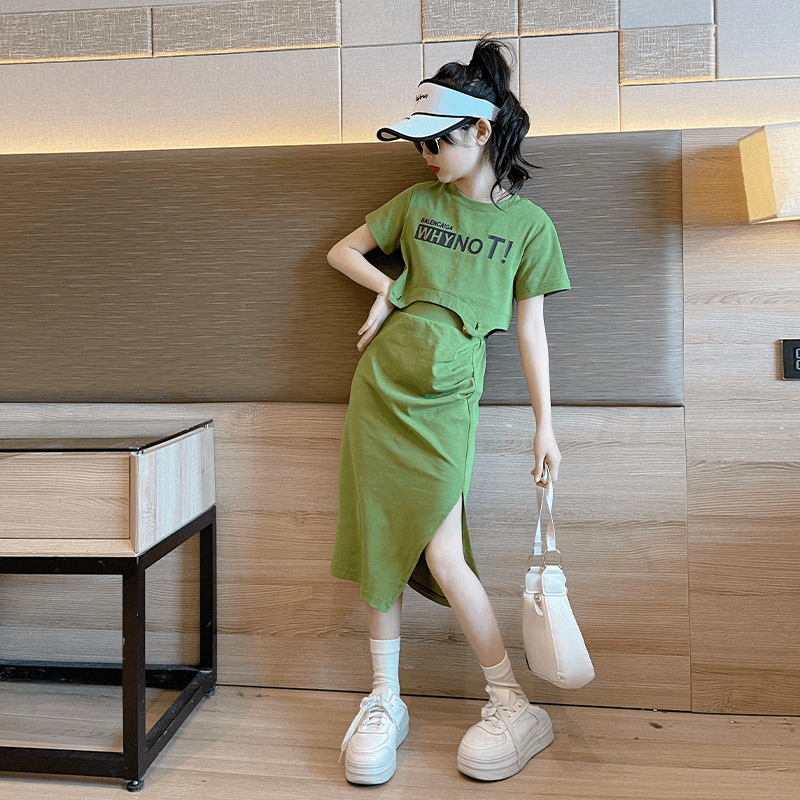 女童夏装套装2024新款儿童洋派时髦裙子女大童夏季裙装两件套潮