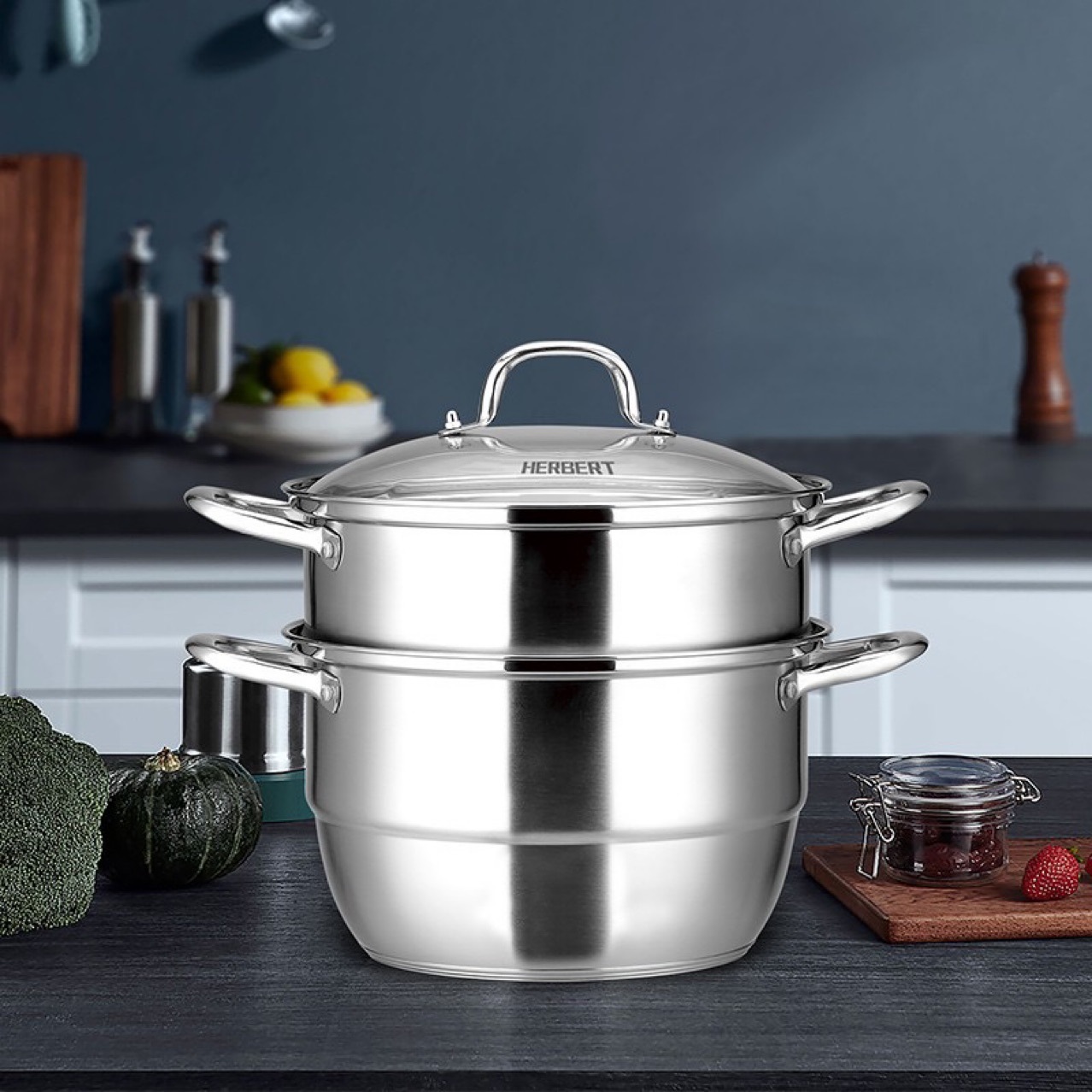 赫伯特 居家厨房用品博洛尼双层蒸锅 hbt-g2100不锈钢家用炖锅