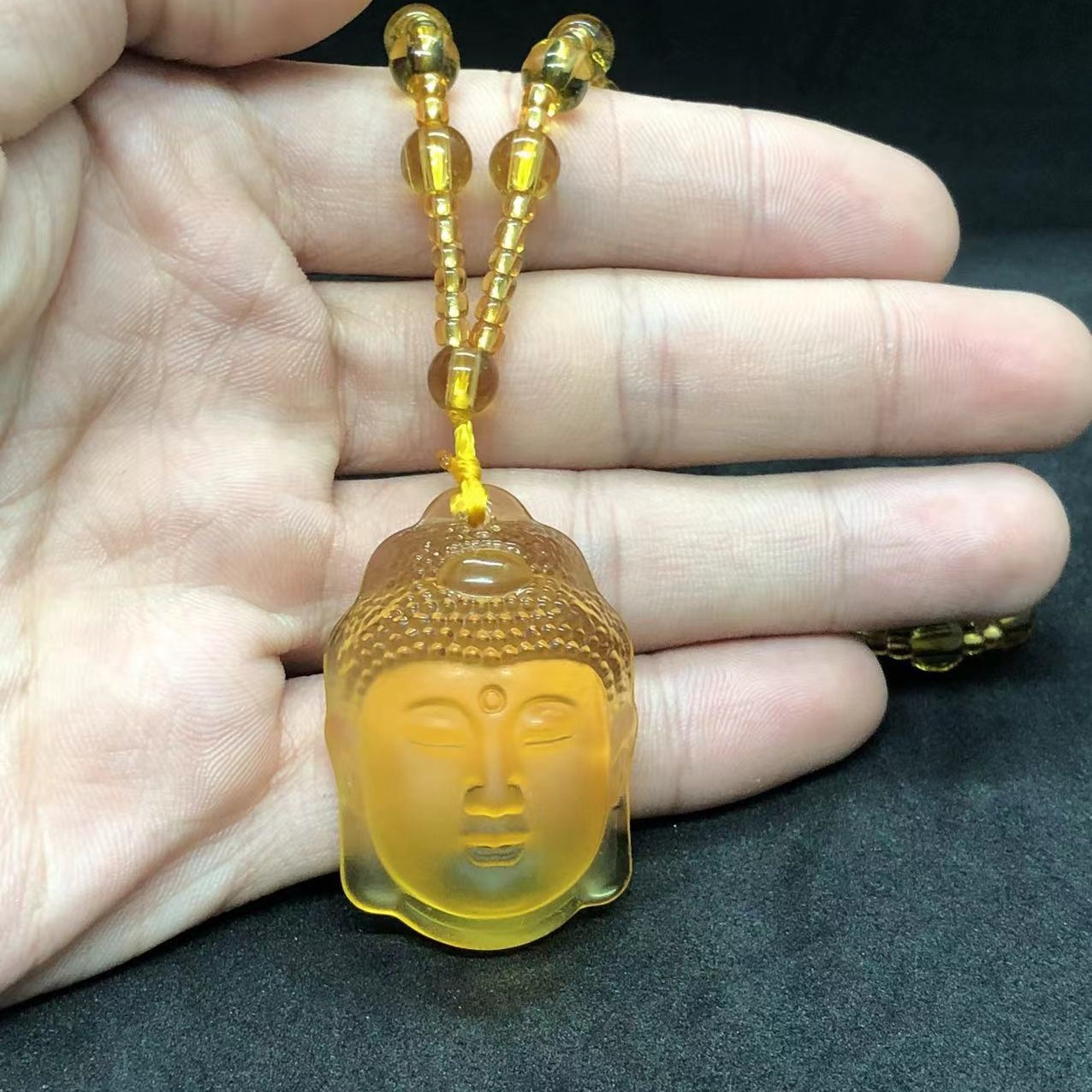 Citrine Frosted Buddha Head Pendant Buddha Necklace Temple Binding Three-Dimensional Ornaments Men's and Women's Sweater Chains Live Gifts