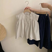 女童套装2025新款夏装女宝宝百褶无袖森系女童装宽松阔腿裤两件套