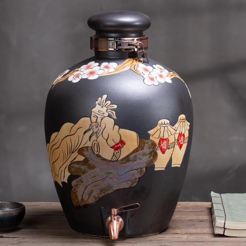 景德镇陶瓷酒坛酒缸土陶窖藏泡酒瓶20斤家用泡酒罐密封白酒坛子