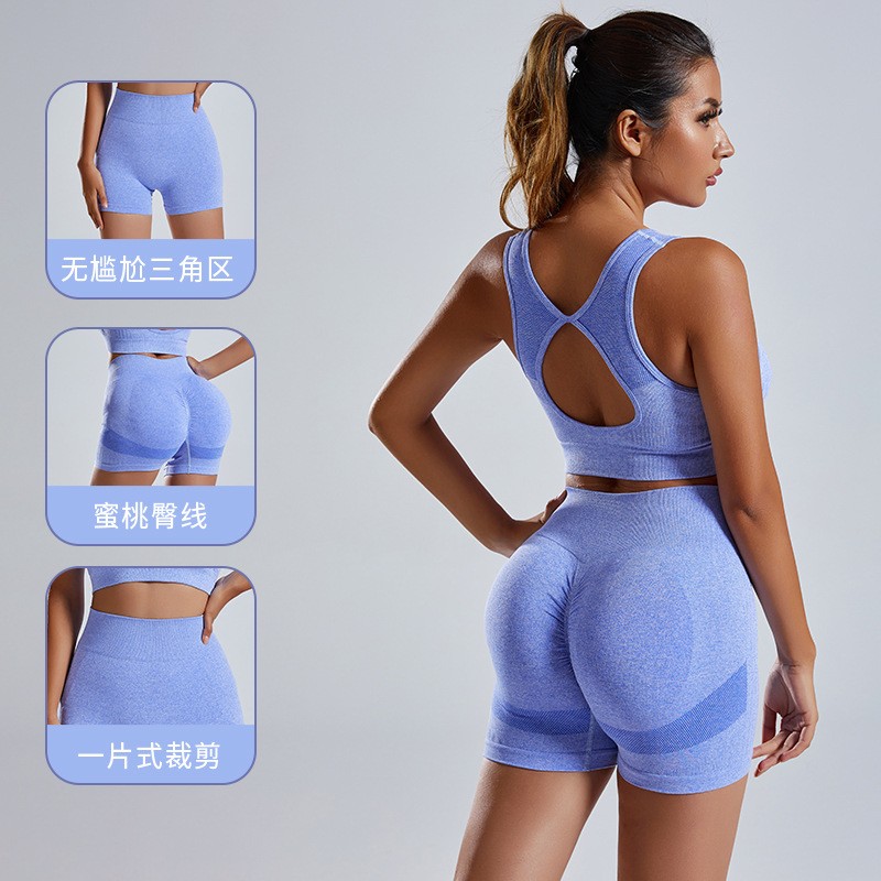 Seamless Knitted Exercise Yoga Clothes Suit Summer New Fitness Sportswear Bra Peach Hip Hip Raise Yoga Pants