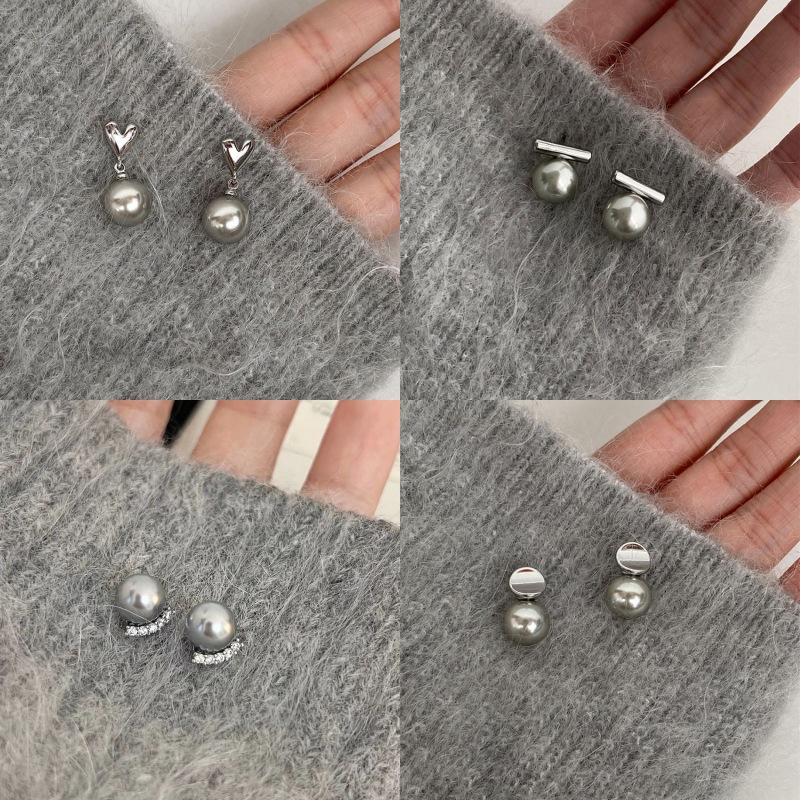 autumn and winter light luxury high-grade silver gray pearl heart-shaped zircon stud earrings simple daily gentle petite earrings women