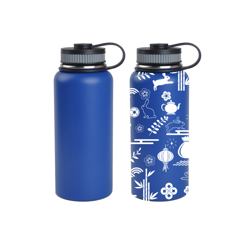 Customized Outdoor Sports Bottle Logo Design Double Wall 304 Stainless Steel Wide Mouth Thermos Student Summer Water Glass