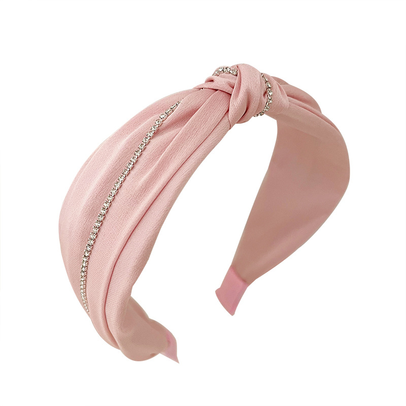 New Korean Internet Celebrity Hair Accessories Bright Silk Fabric Rhinestone Headband Korean Style Wide Brim Knotted Girl Headband Headdress F068