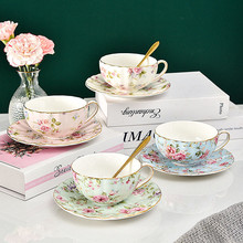 Bone China Coffee Cup Saucer Spoon Set Flower Tea Cups Set跨