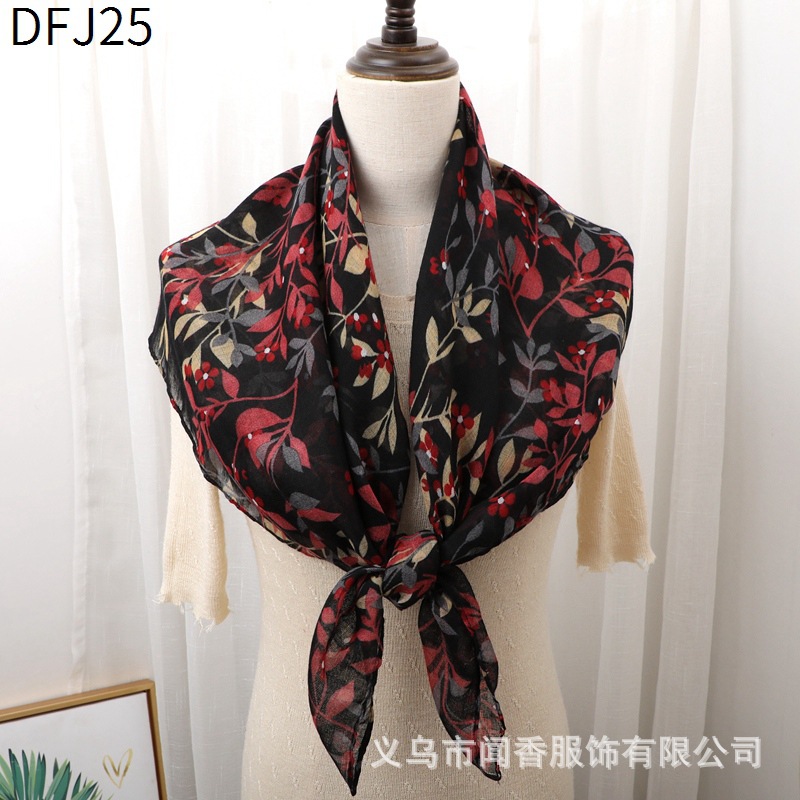 2023 New Scarf 90 Square Scarf Retro Ethnic Style Sun Protection Closed Toe Scarf Dustproof and Sun Protection Floor Work Scarf