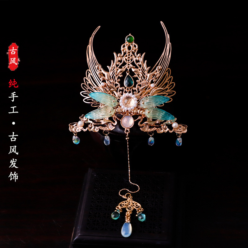 唐风眉心坠发冠古典敦煌异域风复古百搭头饰汉服日常优雅手工头冠-阿