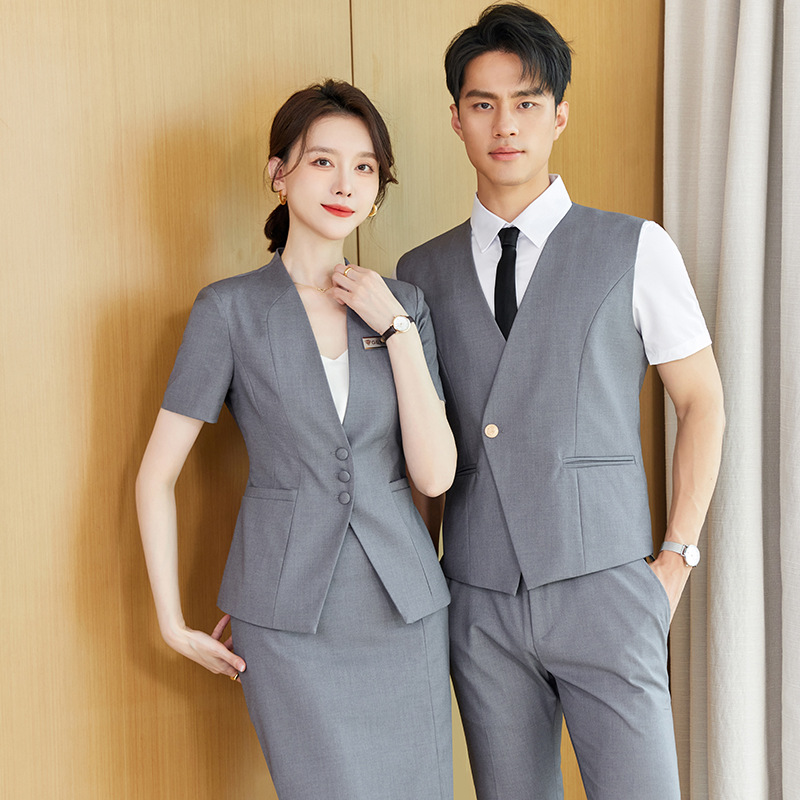 职业装男女同款酒店前台接待珠宝店售楼部夏季新款工作服西服套装