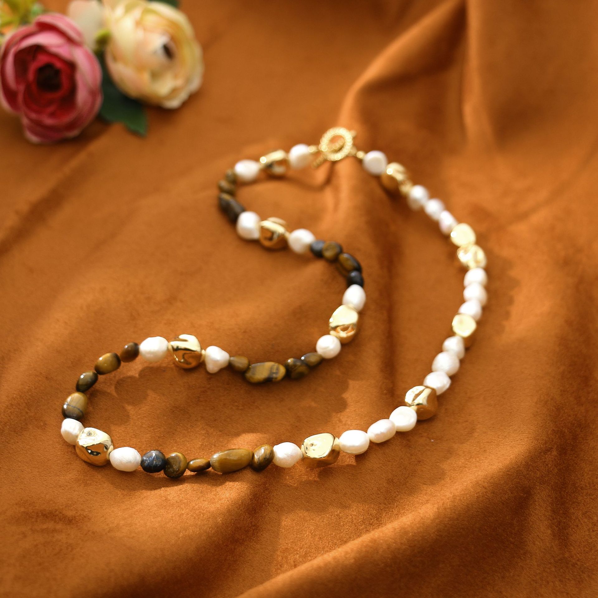 Maillard Baroque Tigereye Freshwater Pearl Necklace Light Luxury Ornament Minority All-Match Elegance Retro Sweater Chain