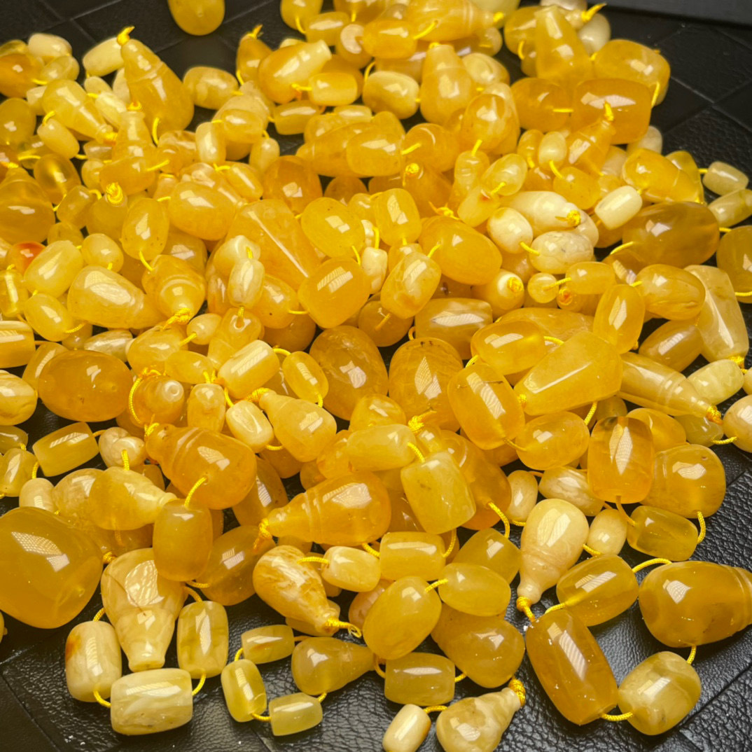 【原矿天然琥珀蜜蜡】俄料鸡油黄白花三通配饰套装6-21mm高品质