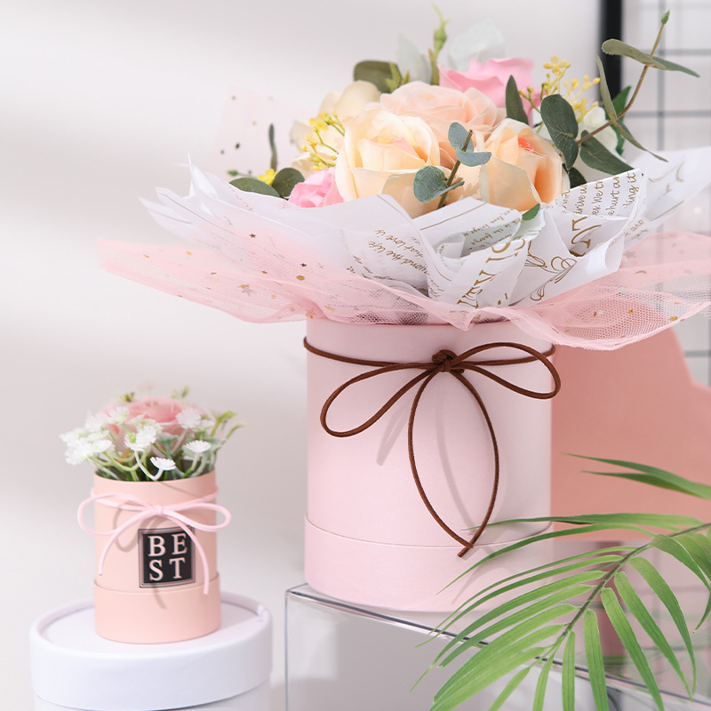 鲜花抱抱桶欧式插花桶玫瑰鲜花包装盒子花盒手提礼盒小号花束圆桶
