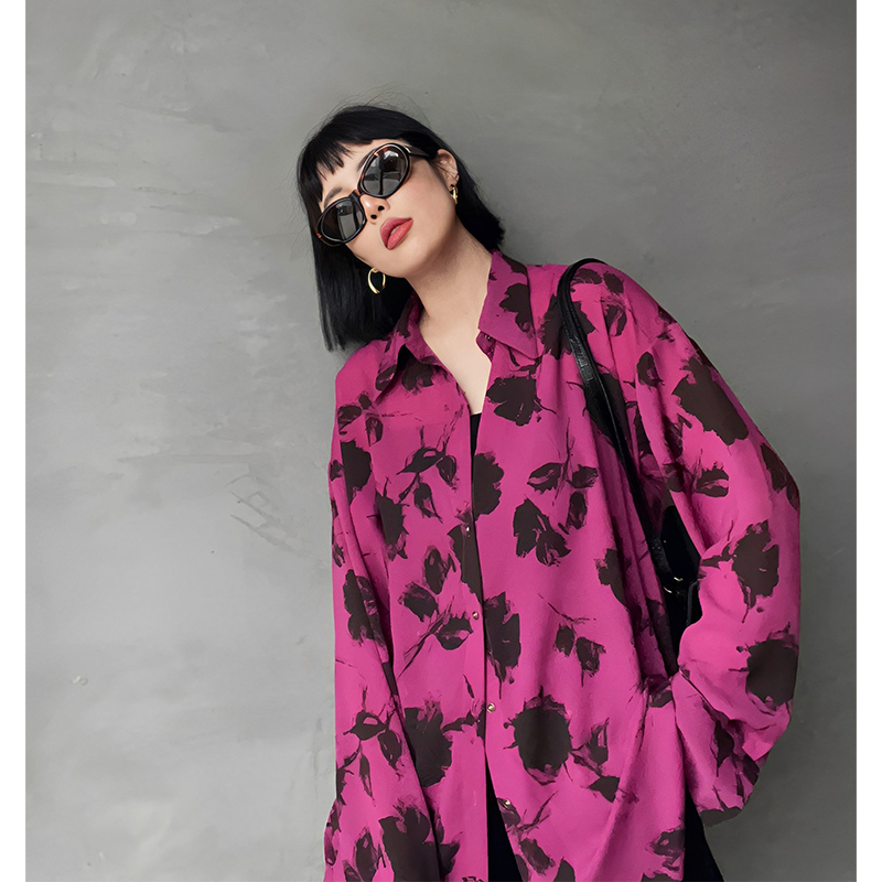 法式冷淡系感上衣设计感小众复古紫色干枯玫瑰复古t恤女装春ing