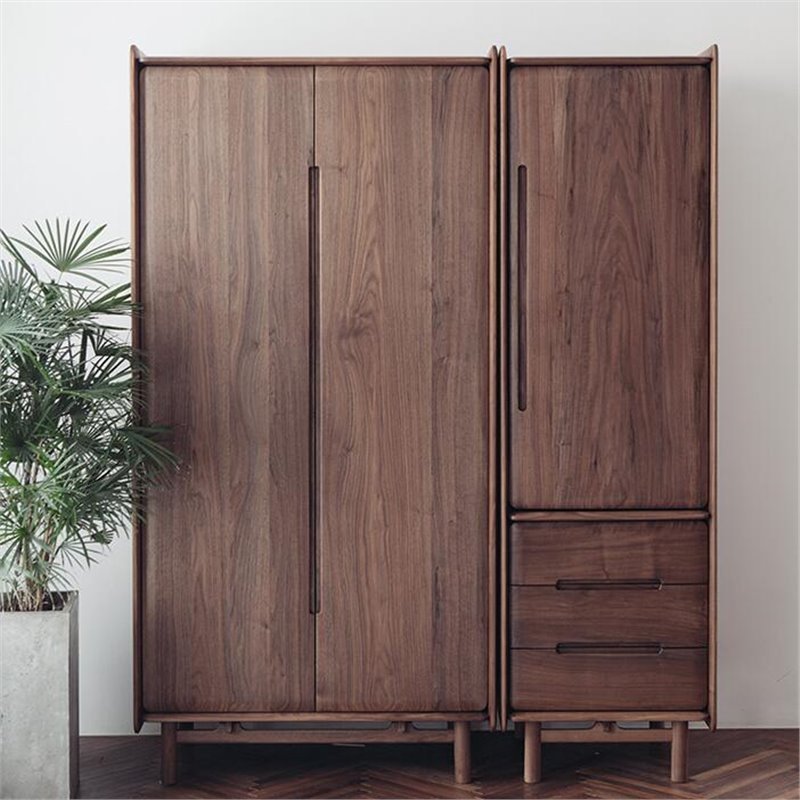 北欧全实木衣柜黑胡桃木樱桃木轻奢卧室简约现代平开门主卧大衣橱