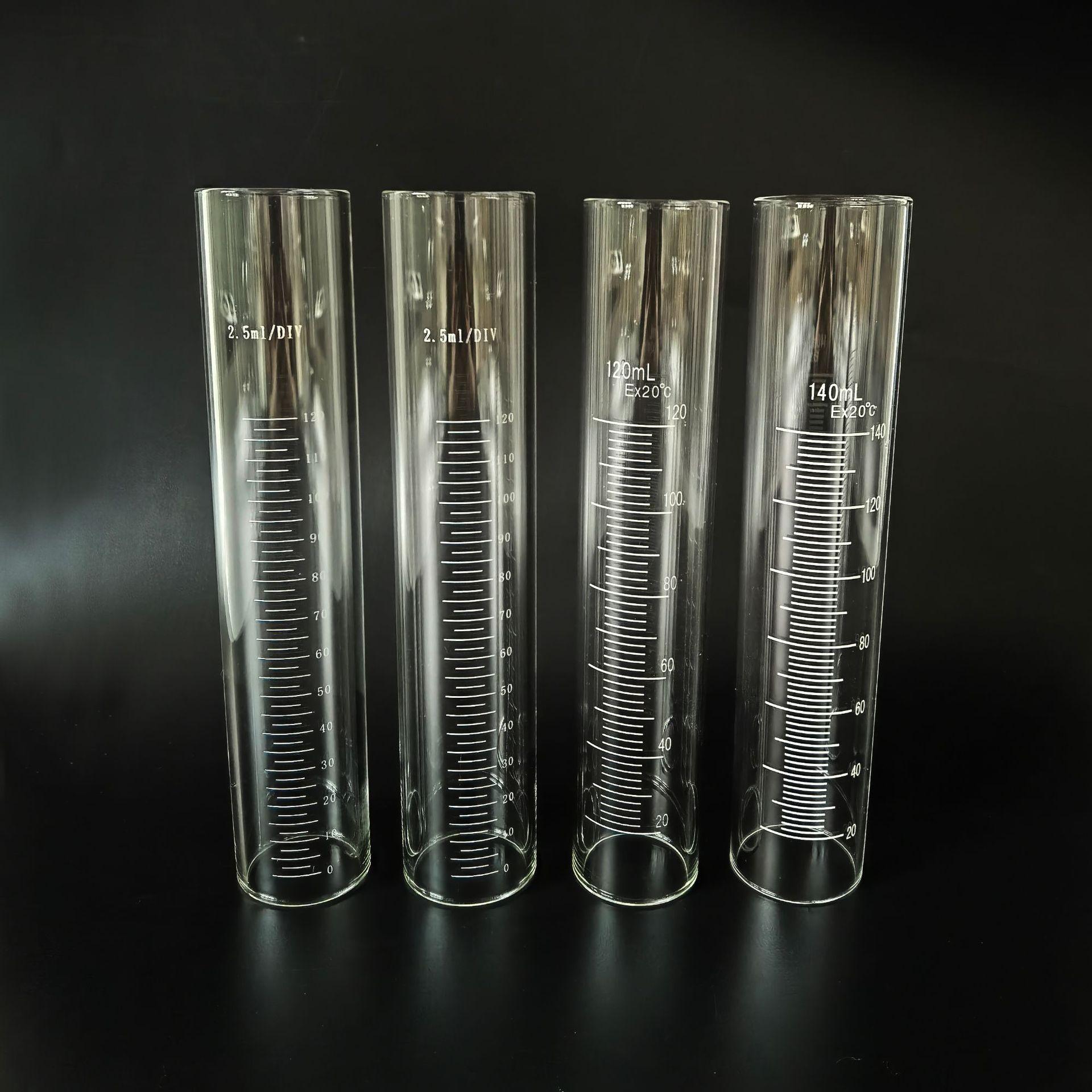 定制高硼硅玻璃刻度量筒 耐酸碱120ml清洁机透明色玻璃管