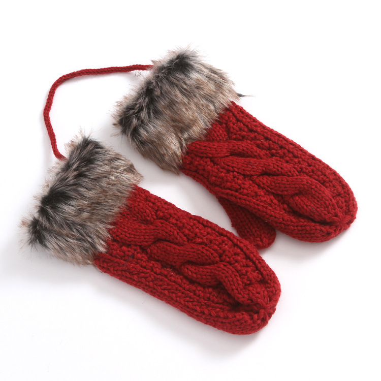 跨境针织手套女冬毛线半指手套冬季保暖露指长款菱形格子手臂套