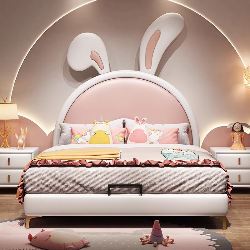 卡通 网红兔子耳朵床可爱少女公主床现代简约奶油风儿童床
