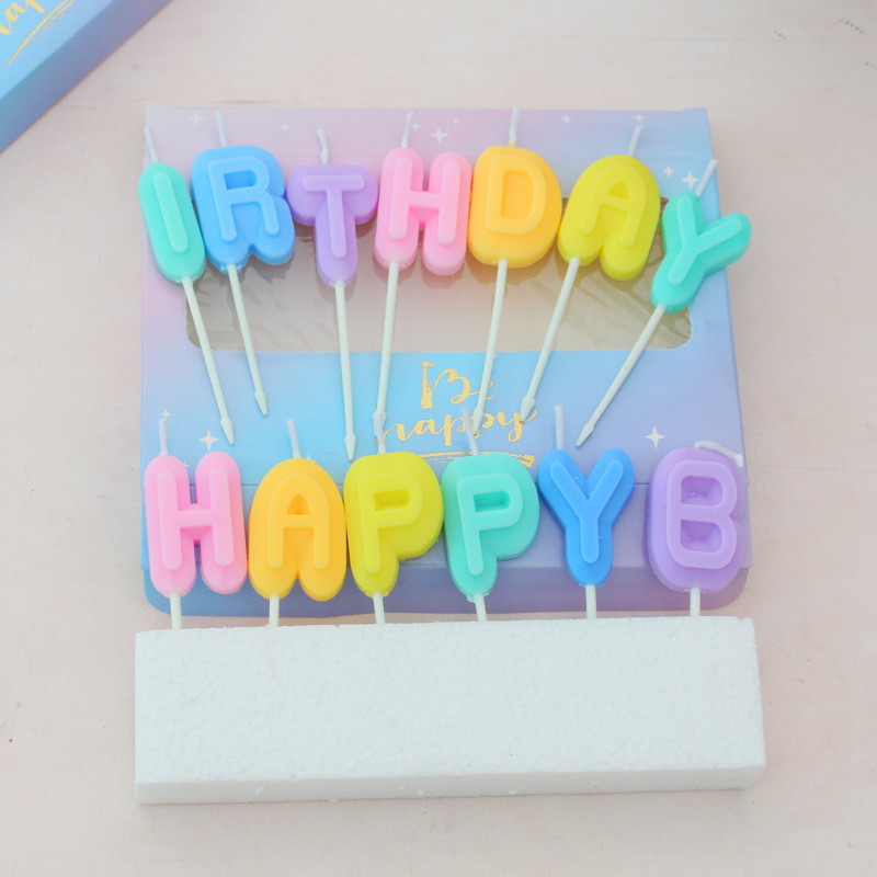 New Korean Ins Macaron Colored Letter Candle Happy Birthday Baking Birthday Cake Candle