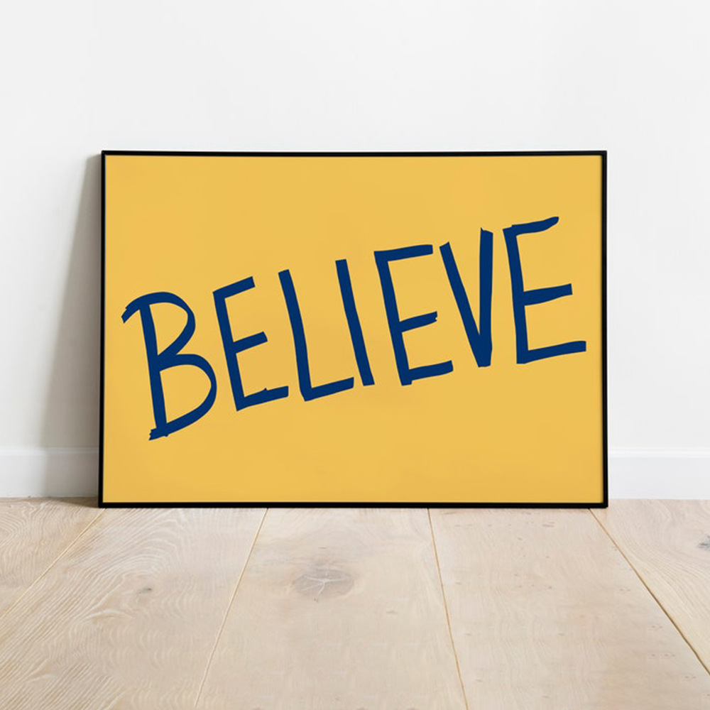 believe英文字母帆布画海报 现代客厅书房家居装饰挂画 无框画芯