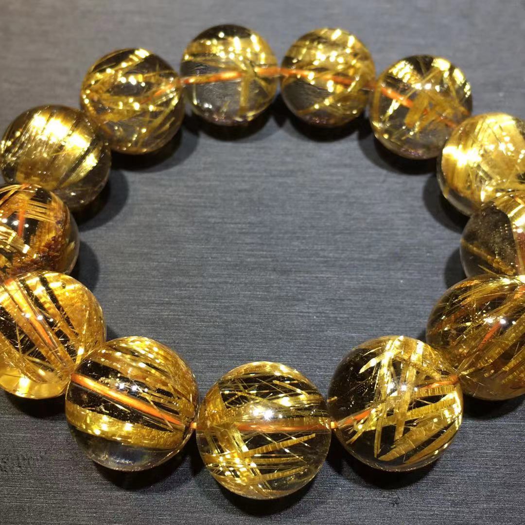 天然金钛晶手串金发晶手链黄钛晶猫眼效应发晶手串一物一图手串