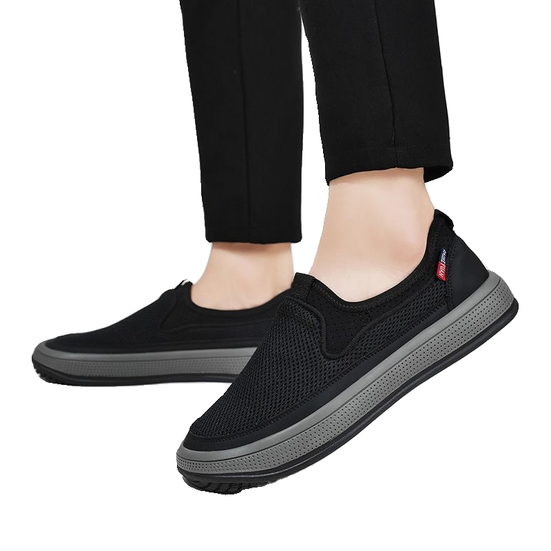 老北京布鞋男夏季新款透气防臭网面鞋休闲百搭懒人一脚蹬爸爸鞋男