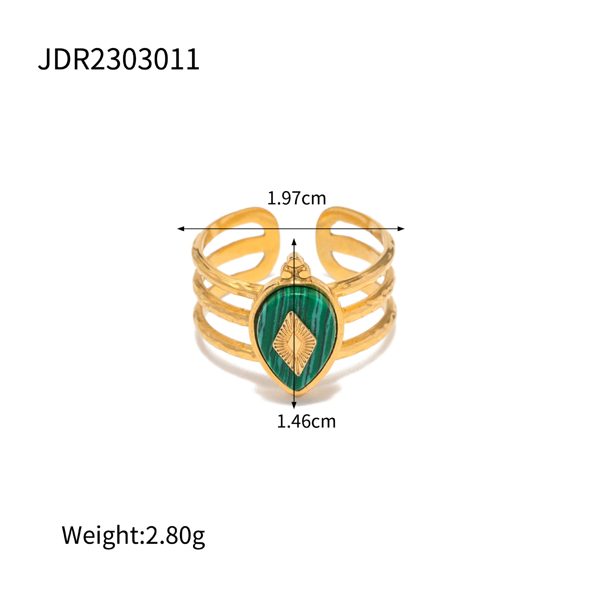 Cross-Border 18K Gold-Plated Stainless Steel French Design Natural Malachite Ring Female Non-Fading Trendy Jewelry Wholesale