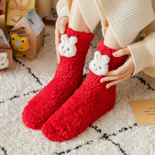 圣诞节袜子女秋冬季珊瑚绒家居亲子地板袜男新年礼物情侣礼品礼盒