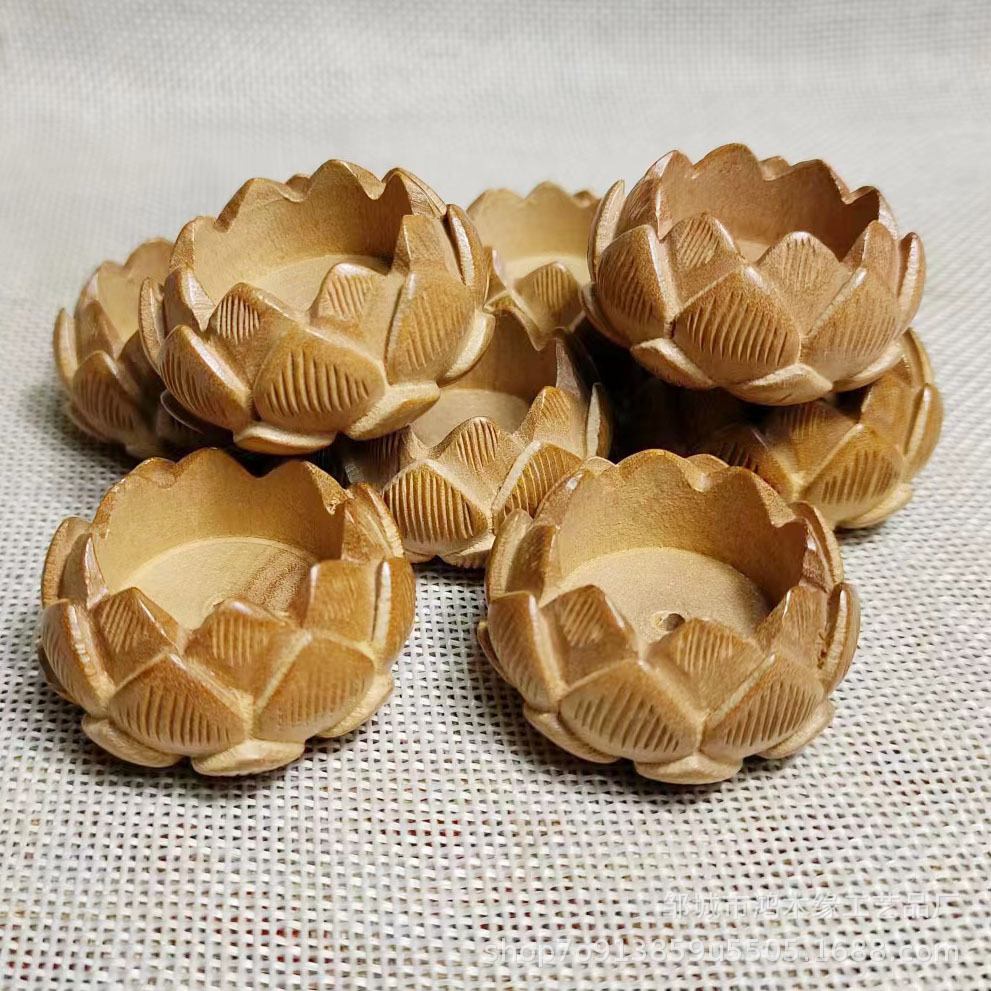 桃木雕刻莲花底座小佛底座汽车挂件配件桃木莲台